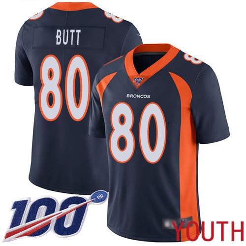 Youth Denver Broncos #80 Jake Butt Navy Blue Alternate Vapor Untouchable Limited Player 100th Season Football NFL Jersey->youth nfl jersey->Youth Jersey